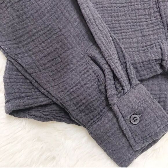 MONROW Relaxed Cotton Gauze Button Down Shirt Twist Front Gray Size Large - Picture 4 of 11